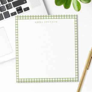 Minimalistische saliegroene geruite monogram notitieblok