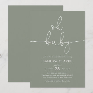 Minimalistische saliegroene moderne babyshower uit kaart