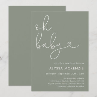 Minimalistische saliegroene moderne babyshower uit kaart