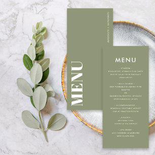 Minimalistische saliegroene moderne bruiloft met s menu