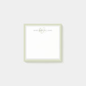 Minimalistische saliegroene script twee rand monog post-it® notes (Voorkant)