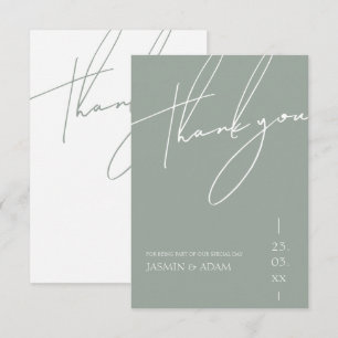 Minimalistische saliegroene script typografie trou bedankkaart