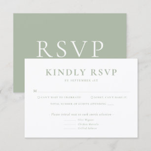 Minimalistische saliegroene trouw-RSVP kaart