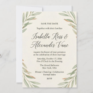 Minimalistische saliegroene waterverf botanische S Save The Date