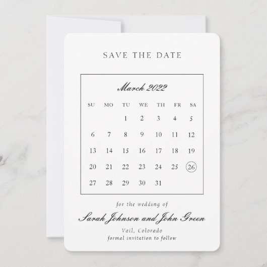 Minimalistische Save the Date-agenda Save The Date (Voorkant)