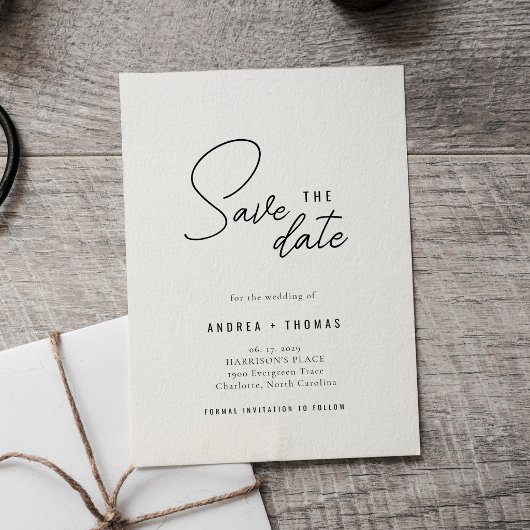 Minimalistische Save the Date Moderne Script Trouw