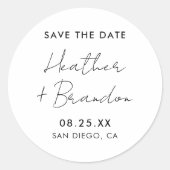 Minimalistische Save The Date Trouwstickers Ronde Sticker (Voorkant)