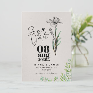 Minimalistische 'Save The Date' Wilde Bloem Bruilo Kaart