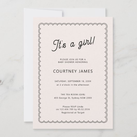 Minimalistische scalloped dat het een meisje baby  kaart (Voorkant)