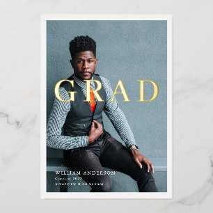 Minimalistische Schone Foto Navy Blue Graduparty Folie Uitnodiging