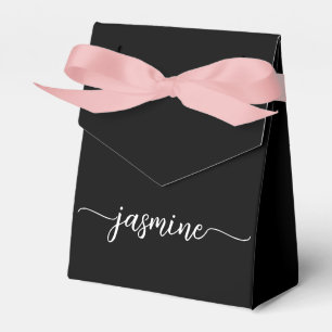 Minimalistische Schoon Zwarte Monogram Naam Script Bedankdoosjes