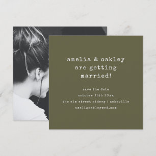 Minimalistische schrijfmachine Retro Olijfgroene H Save The Date