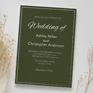 Minimalistische Script Army Green Trouwkaart Folie Uitnodiging