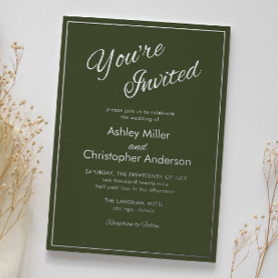 Minimalistische Script Army Groene Trouwjurk Folie Uitnodiging