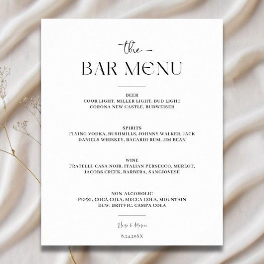 Minimalistische Script Bar Menu Proost Trouwbord Poster