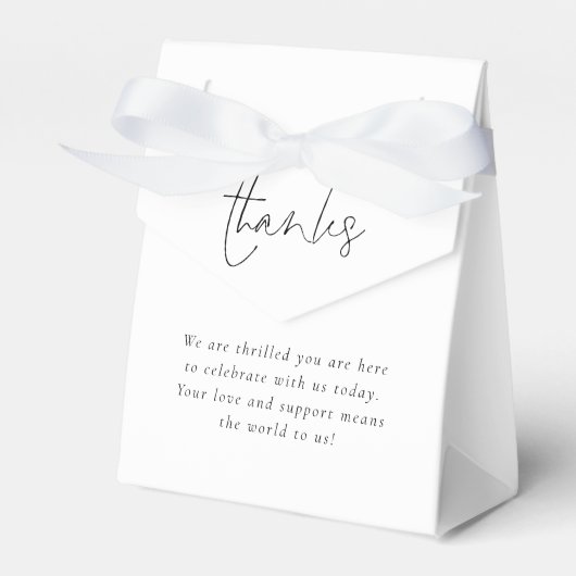 Minimalistische Script Bedankt Zwart Wit Bruiloft Bedankdoosjes (Voorkant Zijde)