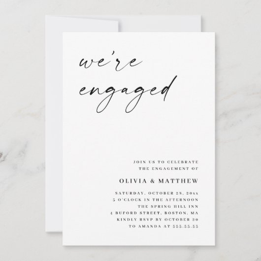 Minimalistische Script Black & White Engagement Pa Kaart (Voorkant)