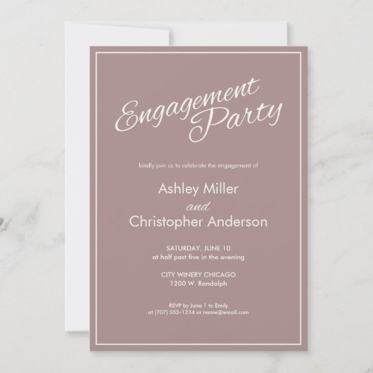 Minimalistische Script Dusty Roos Engagement Party Kaart (Voorkant)