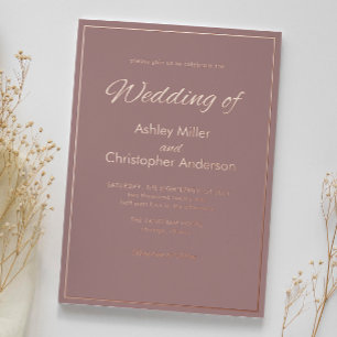 Minimalistische Script Dusty Roos Wedding Folie Uitnodiging