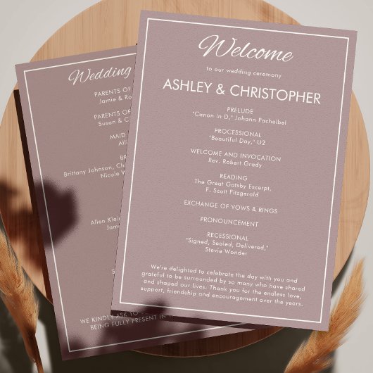 Minimalistische Script Dusty Roos Wedding Programma