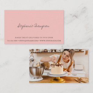 Minimalistische Script Foto Blush Roze Bakkerij Ge Visitekaartje