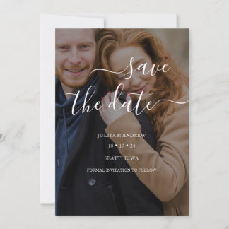 Minimalistische script foto bruiloft opslaan van d save the date