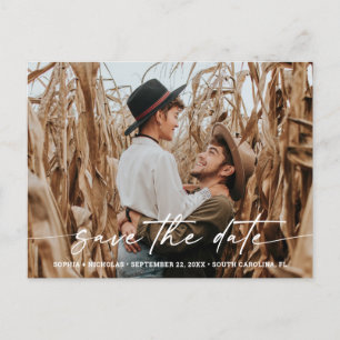 Minimalistische script foto bruiloft Save the Date Aankondigingskaart