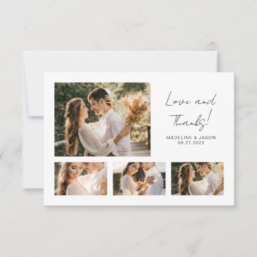 Minimalistische Script Foto Collage Trouw Dankjewe Bedankkaart (Voorkant)