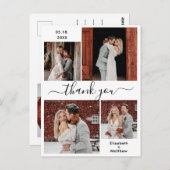 Minimalistische Script Foto Collage Trouw Dankjewe Briefkaart (Voorkant / Achterkant)