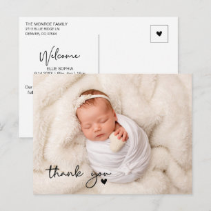 Minimalistische Script Foto Pasgeboren Bedankt Briefkaart