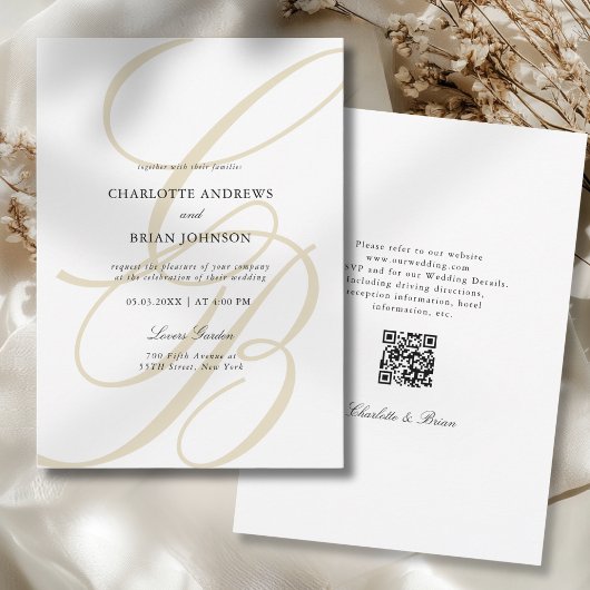 Minimalistische script lettertype monogram QR-code Kaart