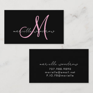 Minimalistische script monogram roze zwart visitek visitekaartje