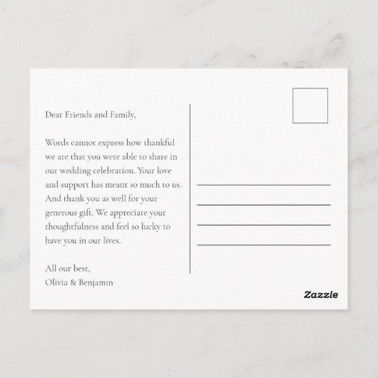 Minimalistische script overlay bruiloft dank u fot briefkaart (Achterkant)