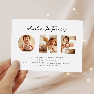 Minimalistische Script Photo Collage Eerste Verjaa Kaart