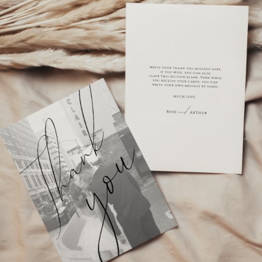 Minimalistische script platte foto dankkaart kaart