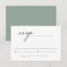 Minimalistische Script Sage Green RSVP-kaart