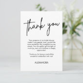 Minimalistische script typografie bruidsdouche Z&W Bedankkaart (Staand voorkant)