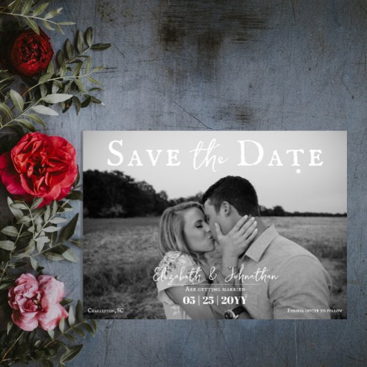 Minimalistische scriptfoto | Wit Save The Date