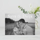 Minimalistische scriptfoto | Wit Save The Date (Staand voorkant)