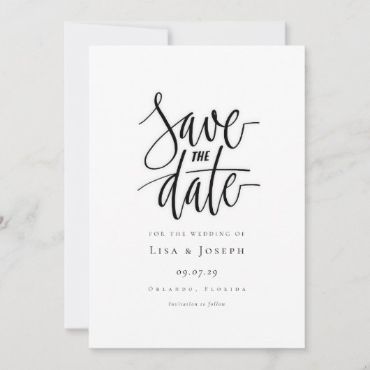 Minimalistische scriptie zwart-wit Save the Date (Voorkant)