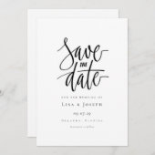 Minimalistische scriptie zwart-wit Save the Date (Voorkant / Achterkant)