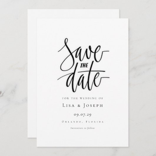 Minimalistische scriptie zwart-wit Save the Date (Voorkant / Achterkant)