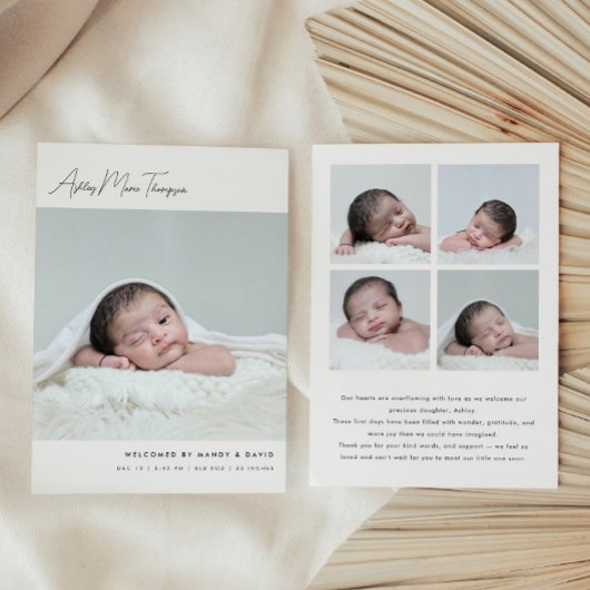 Minimalistische scriptlettertype 5-foto babygeboor aankondiging