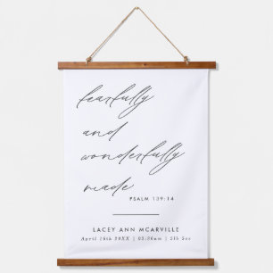 Minimalistische scriptpagina Birth Details Nursery Hangend Wandkleed