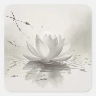 Minimalistische Serene Lotus Bloem Schilderijen Af Vierkante Sticker