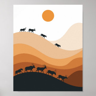 Minimalistische silhouet van woestijnantilope-land poster