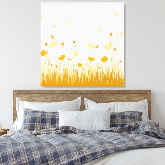 Minimalistische Sinaasappel en Witte Poppies Meado Canvas Afdruk (Insitu (Slaapkamer))