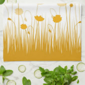 Minimalistische Sinaasappel en Witte Poppies Meado Theedoek (Gevouwen)