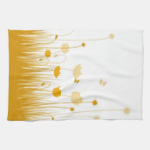 Minimalistische Sinaasappel en Witte Poppies Meado Theedoek (Horizontaal)