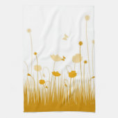 Minimalistische Sinaasappel en Witte Poppies Meado Theedoek (Verticaal)